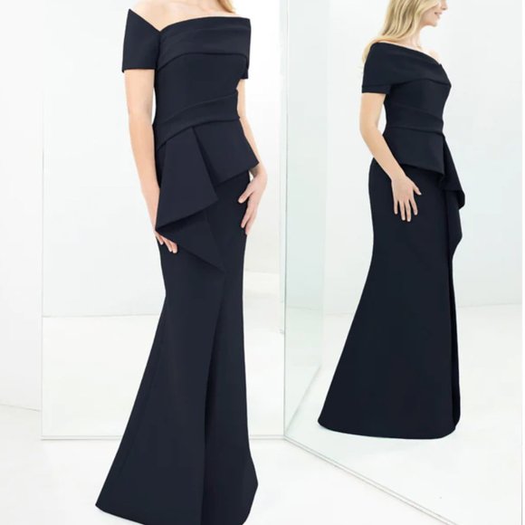 Alexander by Daymor Asymmetrical Neckline Dress in Navy- NWT NEVER WORN - Picture 1 of 11